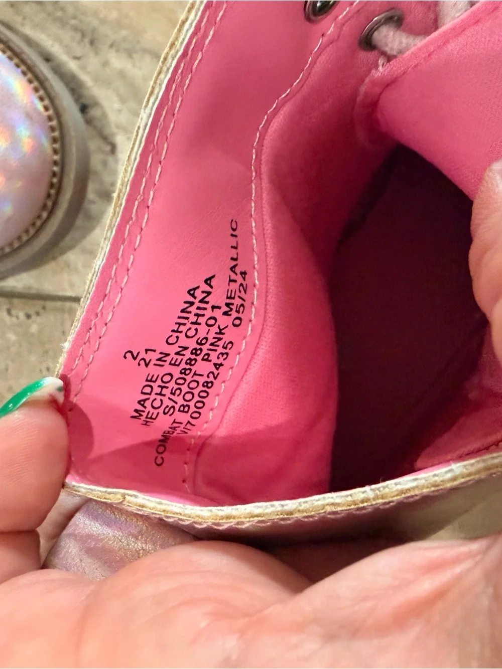 Holographic Pink Lace-Up Combat Boots